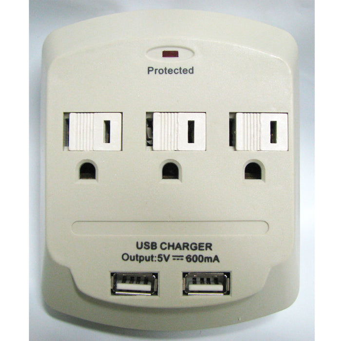 Multi 2 USB 3 Outlet Port Wall Tap Surge Protector Power Strip Adapter Charger