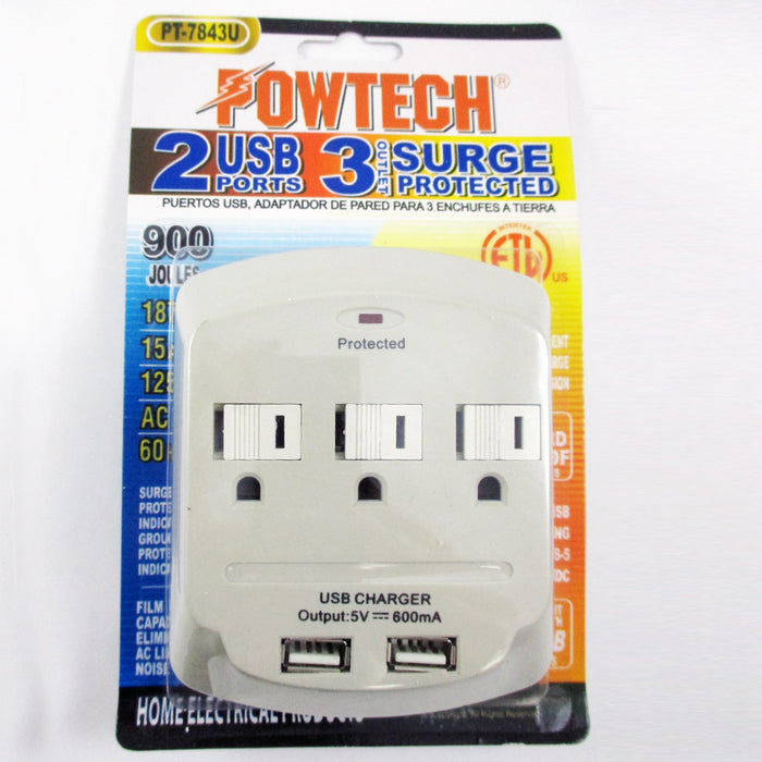 Multi 2 USB 3 Outlet Port Wall Tap Surge Protector Power Strip Adapter Charger