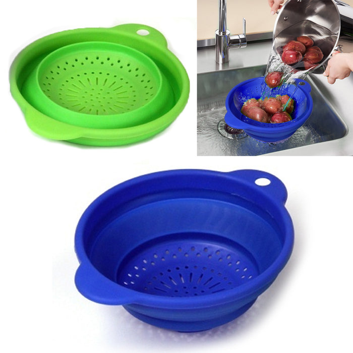 2 Pack Collapsible Colander Set Silicone Kitchen Strainer Draining Pasta Fruit