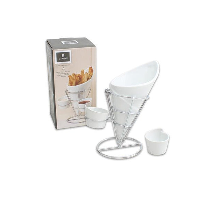4 Piece Set Ceramic French Fries Chip Dip Sauce Serving Dish Bowl Server Cup New