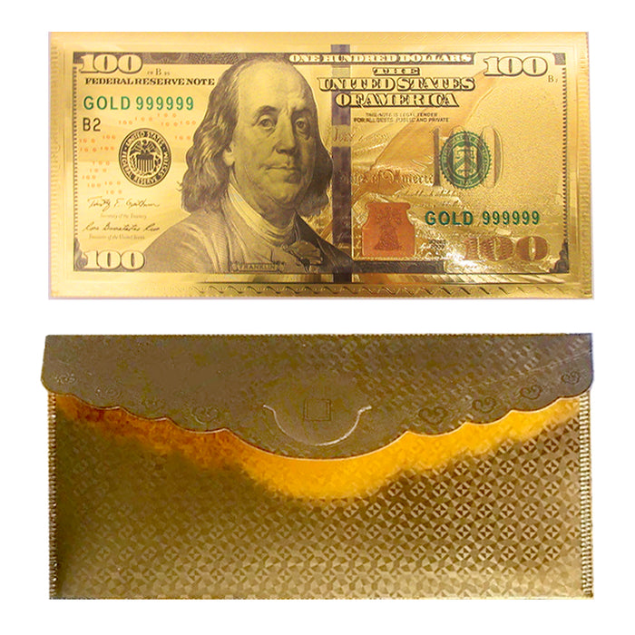 5 X $100 Dollar Bill Envelope Gold Foil Plated Banknote Money Sleeve Letter Case