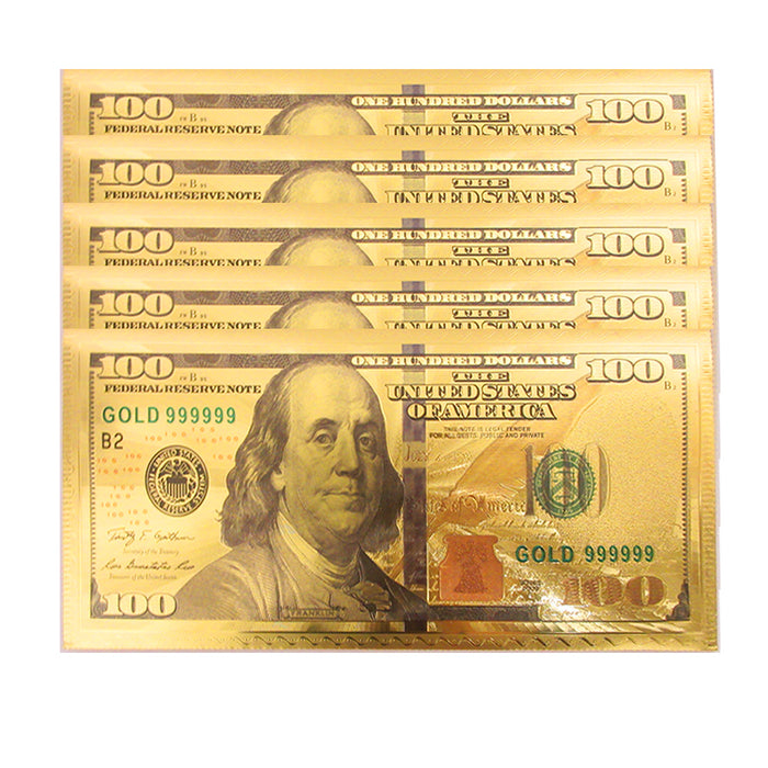 5 X $100 Dollar Bill Envelope Gold Foil Plated Banknote Money Sleeve Letter Case
