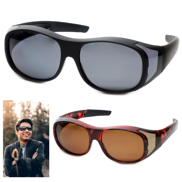 2 Extra Wide Fit Over Most Rx Glasses Cover Sunglasses Safety Driving Dark Lens