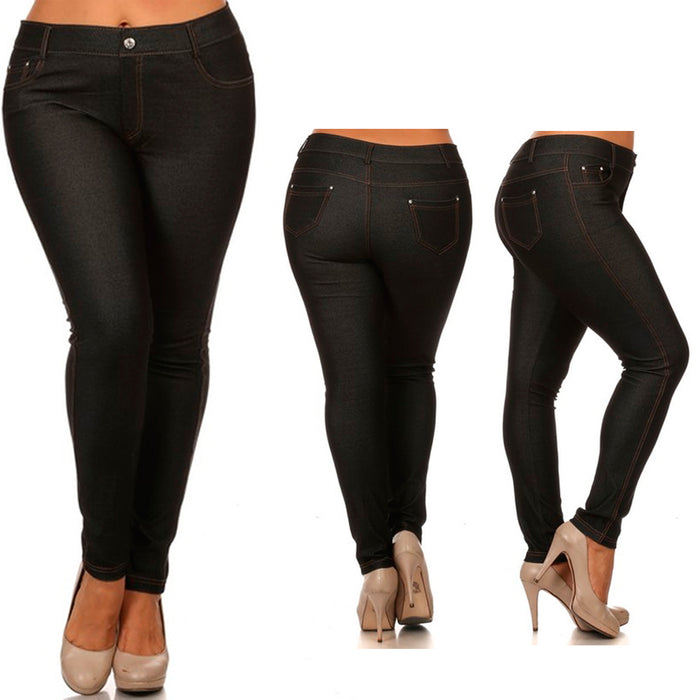 3 Pc Lot Womens Jeggings Plus Size Stretch Pants Skinny Jean Look Khaki Black XL