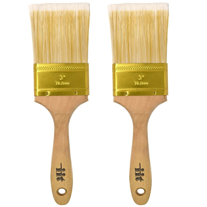 2 Pc Wood Handle Paint Brush 3" Polyester Bristle Walls Home Interior Exterior