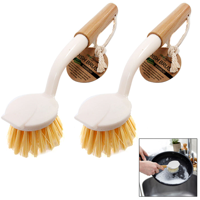 2 Pc Kitchen Dish Scrub Brush Eco-friendly Cleaning Bamboo Handle Scrubber