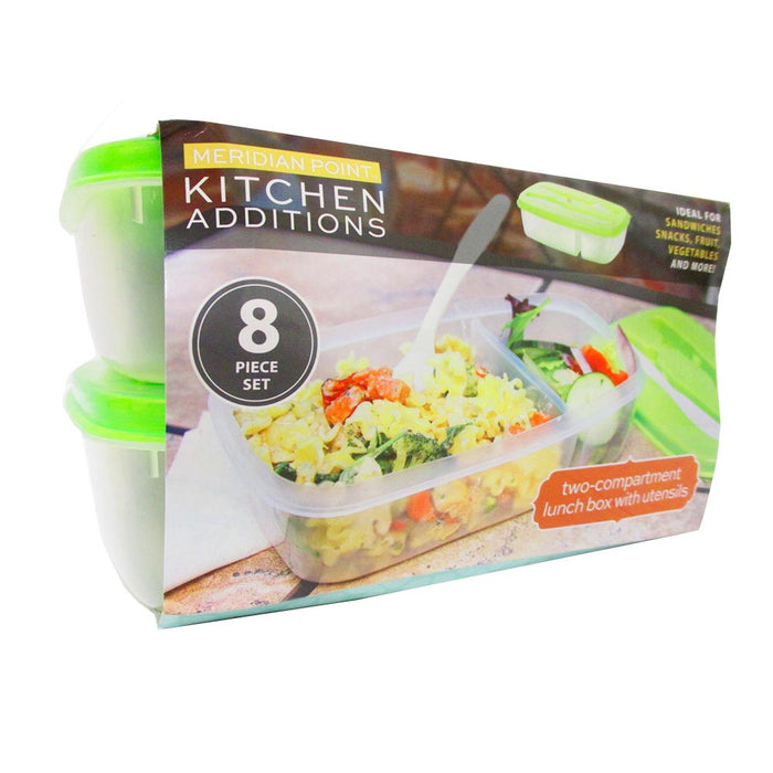 8 Pc Food Storage Container Lunch Plate Box Divided Compartment Utensil Saver