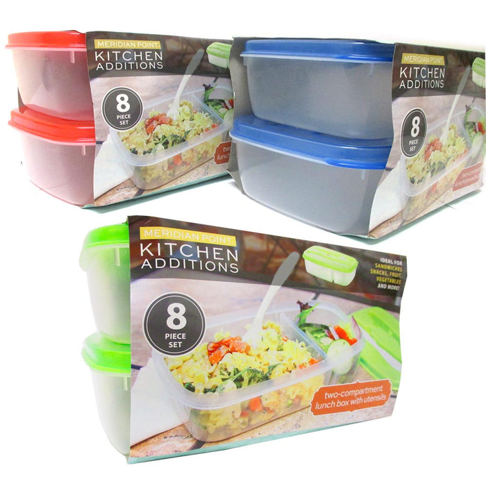 8 Pc Food Storage Container Lunch Plate Box Divided Compartment Utensil Saver