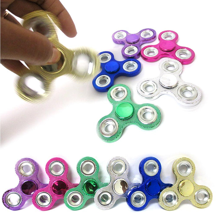 6 Fidget Spinner Tri-Spinner Gyro Toy Bling Metallic EDC Hand Finger Focus ADHD
