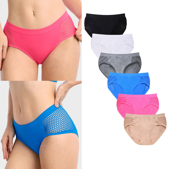 6 Seamless Bikini Brief Womens Stretch Panties Mesh Sexy Hipster Underwear Panty