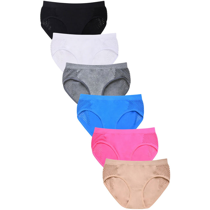 6 Seamless Bikini Brief Womens Stretch Panties Mesh Sexy Hipster Underwear Panty