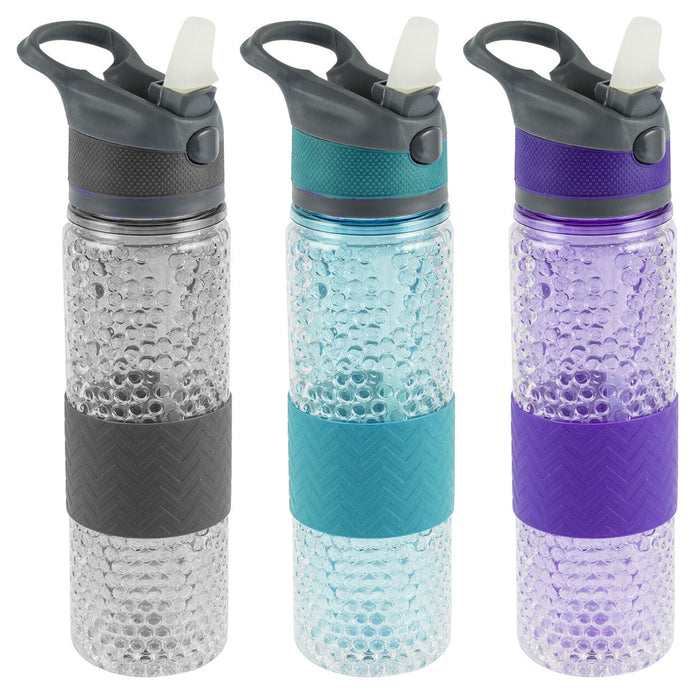 2 Pc BPA Free Sports Water Bottle Double Wall Insulated Gel Flip Top Gym Hiking