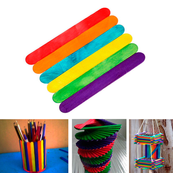 200 Pcs Wood Popsicle Sticks Assorted Colors Wooden Craft Sticks 4-1/2 x 3/8 New