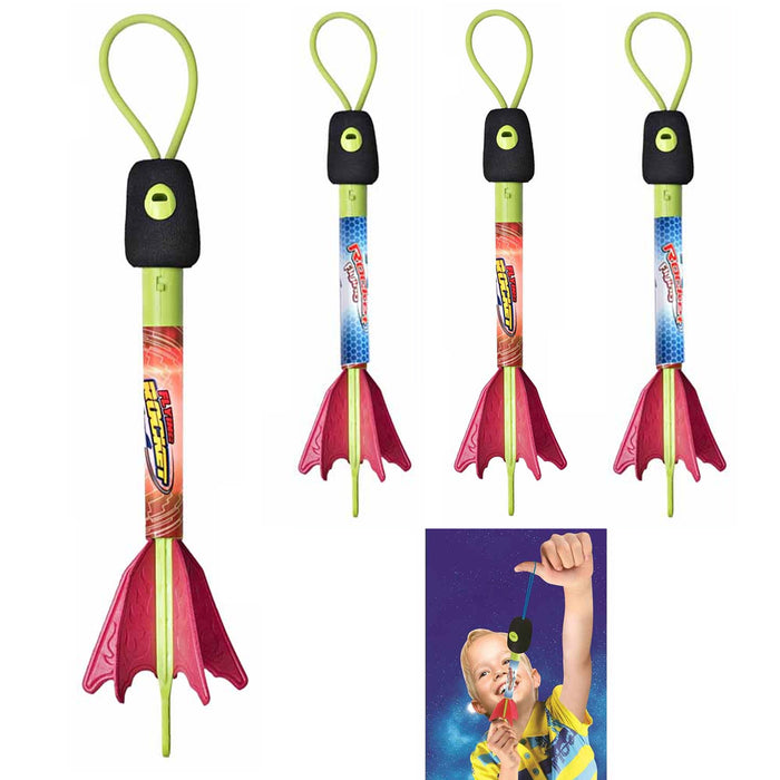 4 Light Up Slingshot Shooting Rocket Copters Sling Shot Fun Foam Finger Rockets