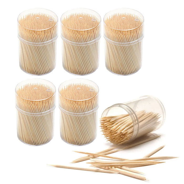 1200 Wooden Round Toothpicks Oral Dental Care 8Pk Holder Barware Portable Camp