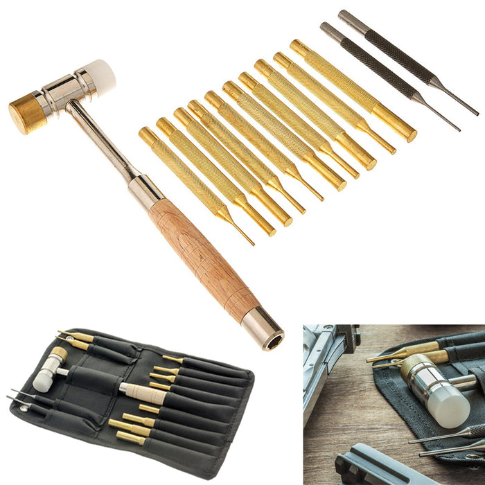 13 Pc Pin Punch Set 10 Brass 2 Steel 1 Hammer Gunsmith Drift Firearm Repair Kit