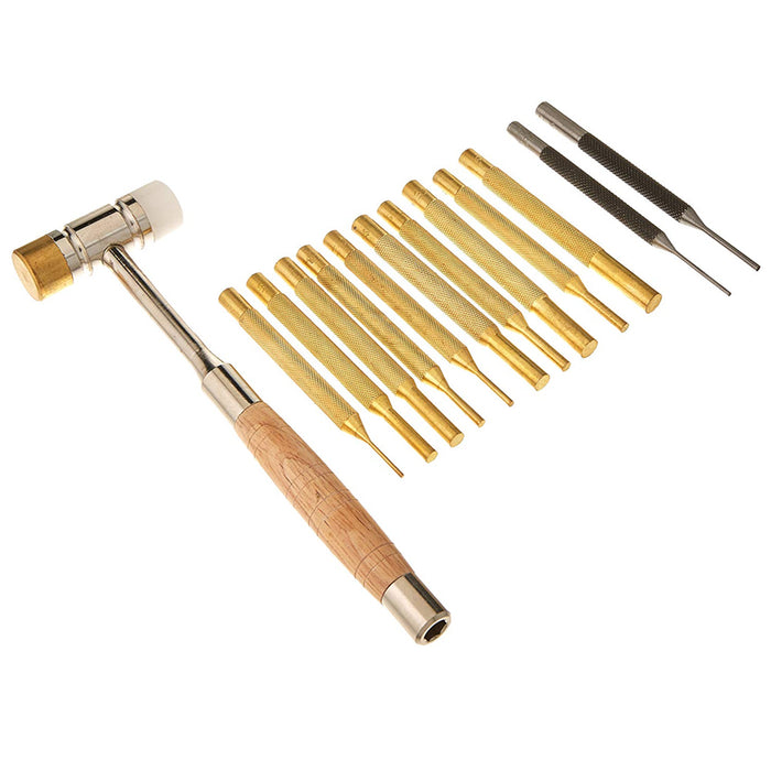 13 Pc Pin Punch Set 10 Brass 2 Steel 1 Hammer Gunsmith Drift Firearm Repair Kit