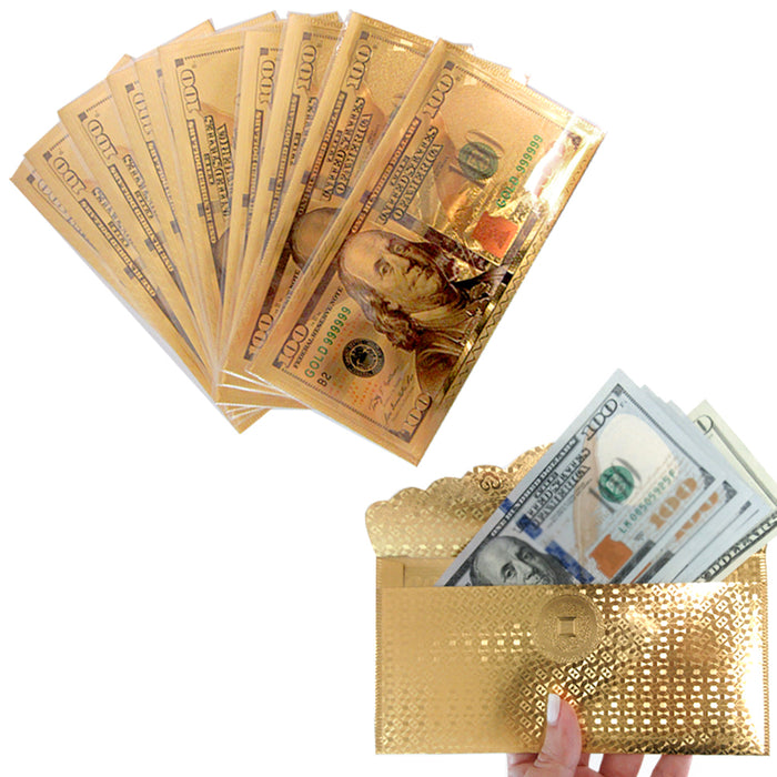 5 X $100 Dollar Bill Envelope Gold Foil Plated Banknote Money Sleeve Letter Case