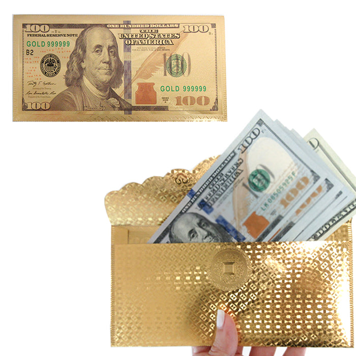 10 X $100 Dollar Bill Envelope Money Card Gift Gold Foil Plated Banknote Sleeve
