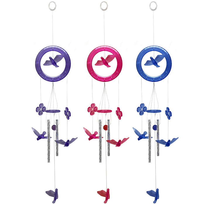 3 Pc Windchime 15.75'' 4 Tubes Chapel Bells Hummingbird Wind Chime Hanging Decor