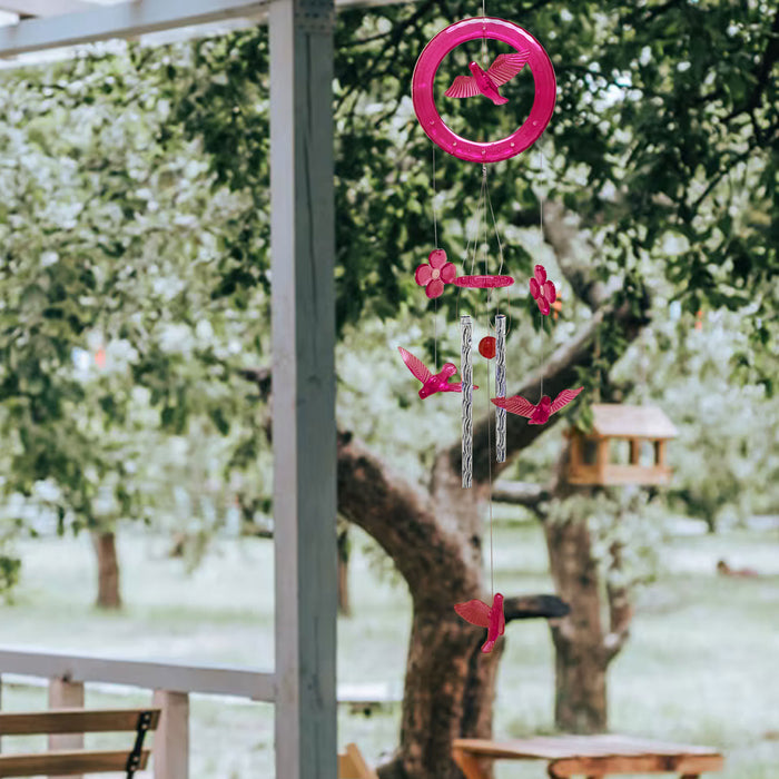 3 Pc Windchime 15.75'' 4 Tubes Chapel Bells Hummingbird Wind Chime Hanging Decor