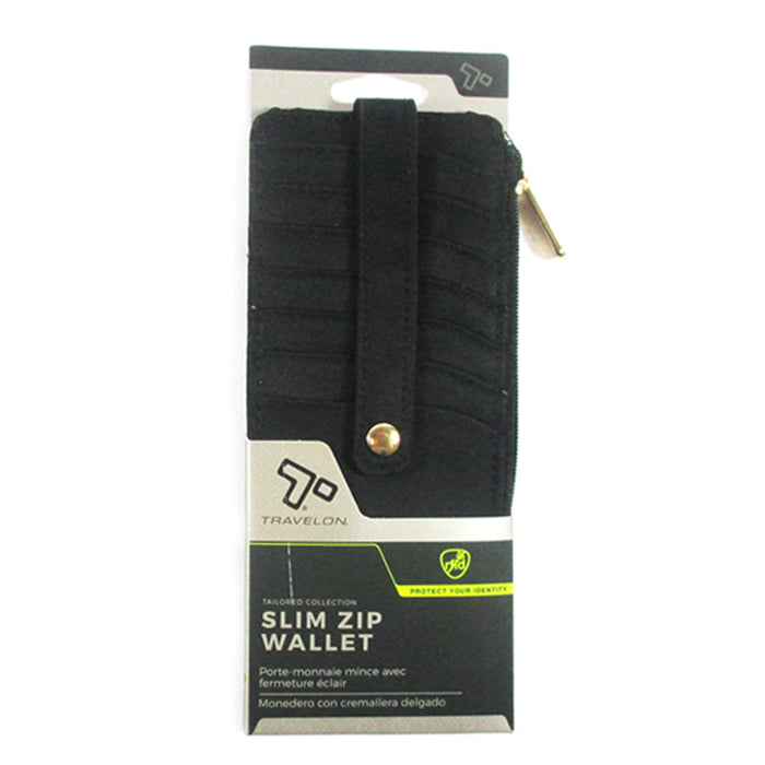 1 Travelon RFID Blocking Slim Zip Wallet Womens Card ID Window Organizer Black