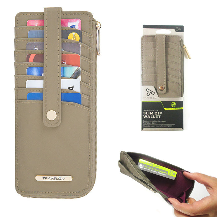 1 Travelon Womens Wallet RFID Blocking Slim Zip Card ID Window Organizer Beige