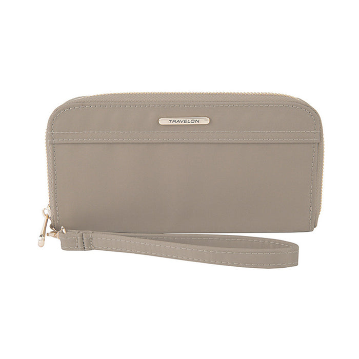 Travelon RFID Blocking Wallet Single Zip Womens Anti Theft Purse Strap Beige New