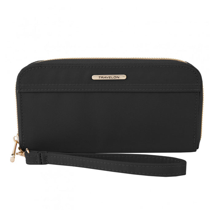 1 Travelon RFID Blocking Single Zip Wallet Womens Anti-Theft Purse Strap Black