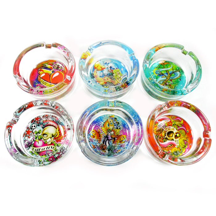 1 Glass Cigarette Ashtray Tattoo Design Holder Extinguishing Smoke Office Gift
