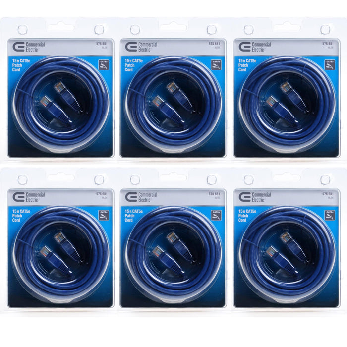 6 Pc 15 FT Cat5e RJ45 Ethernet LAN Network Cable PC Xbox PS Internet Router Blue