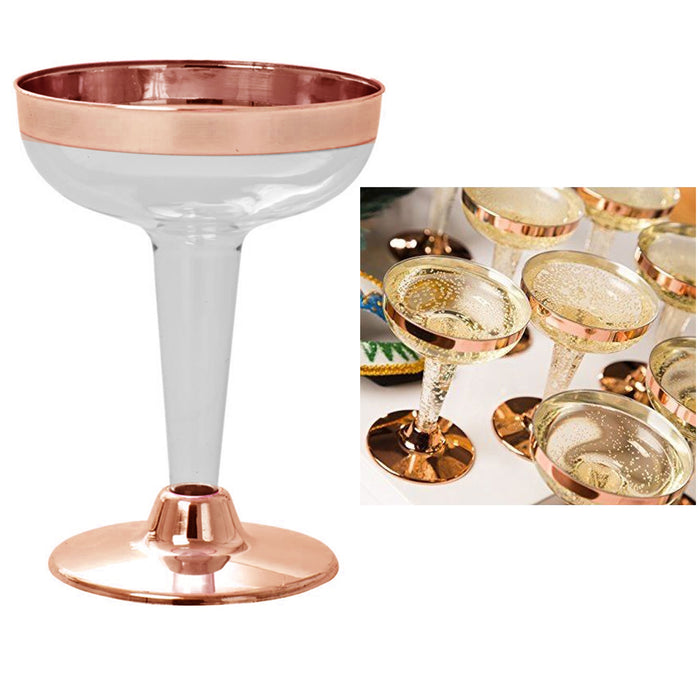 16 Rose Gold Rim Plastic Champagne Flutes Disposable Glasses Wedding Party 4.5oz
