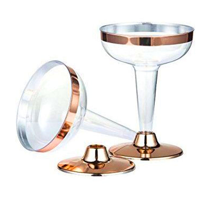 16 Rose Gold Rim Plastic Champagne Flutes Disposable Glasses Wedding Party 4.5oz