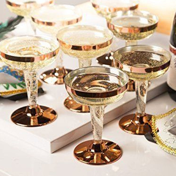 16 Rose Gold Rim Plastic Champagne Flutes Disposable Glasses Wedding Party 4.5oz