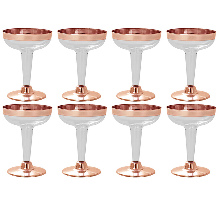 8 Plastic Rose Gold Rim Champagne Glasses Disposable Flutes 4.5oz Wedding Party