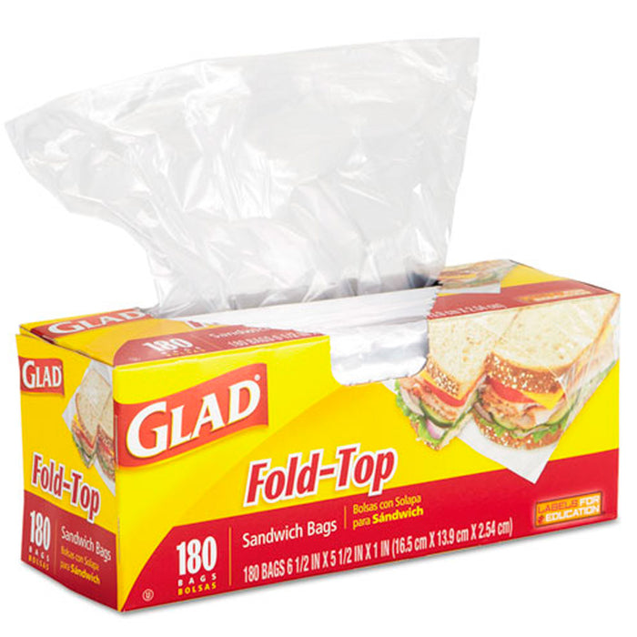 180 Pc Glad Fold Top Sandwich Bags Snacks School Lunch Travel Camp Storage New !