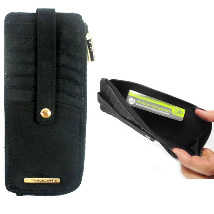 1 Travelon RFID Blocking Slim Zip Wallet Womens Card ID Window Organizer Black