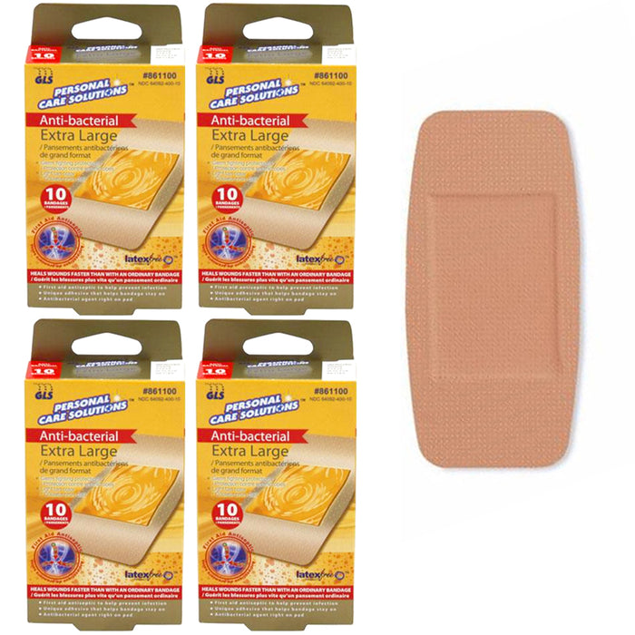 40 Ct Extra Large Antibacterial Bandages Heal Wounds Cut Latex Free Adhesive 4"