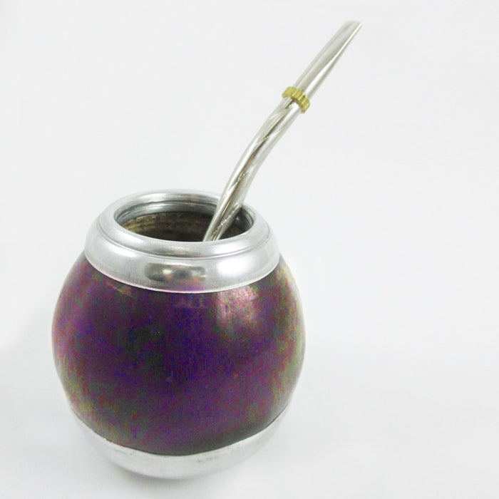 ARGENTINA MATE GOURD CUP YERBA TEA WITH STRAW BOMBILLA ARTISAN HANDMADE NEW 9518
