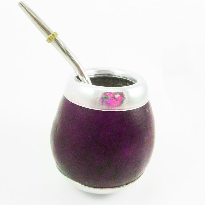 ARGENTINA MATE GOURD CUP YERBA TEA WITH STRAW BOMBILLA ARTISAN HANDMADE NEW 9518