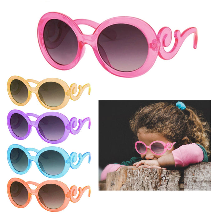 2 Kids Toddler Baby Designer Inspired Round Frame Sunglasses Baroque Swirl Arms
