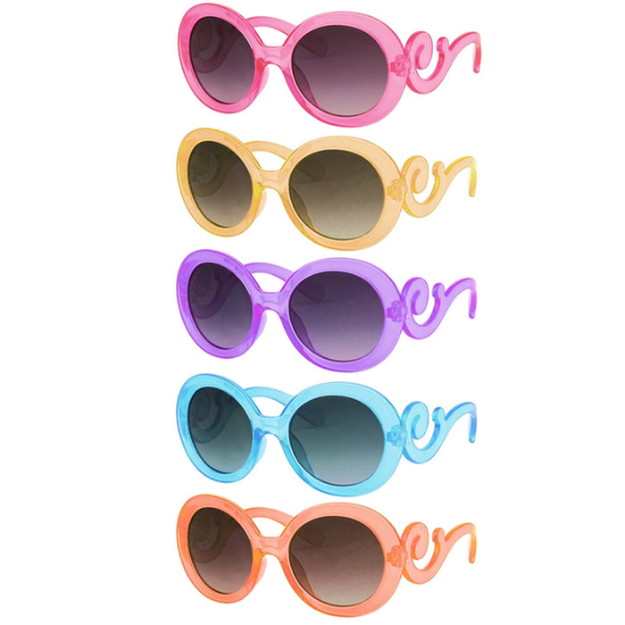 2 Kids Toddler Baby Designer Inspired Round Frame Sunglasses Baroque Swirl Arms