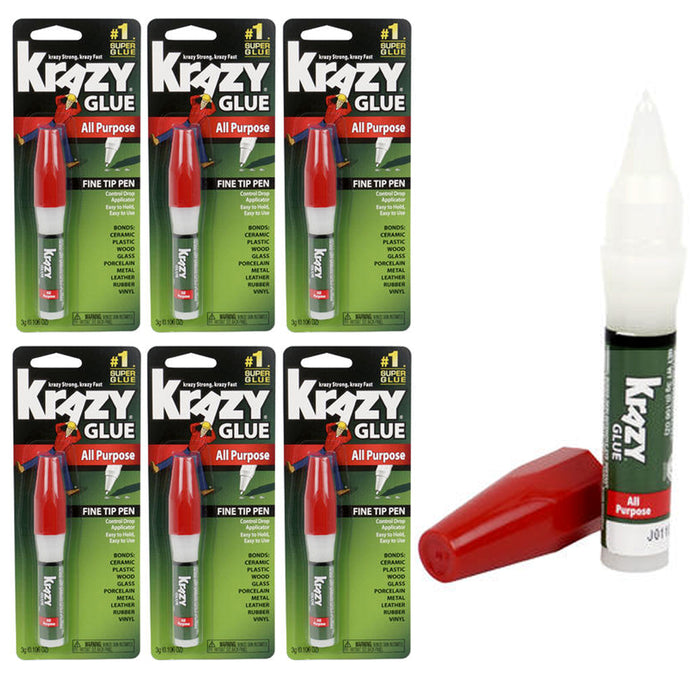 6 Pack Original Krazy Glue Crazy Super Glue All Purpose Instant Repair Fine Tip