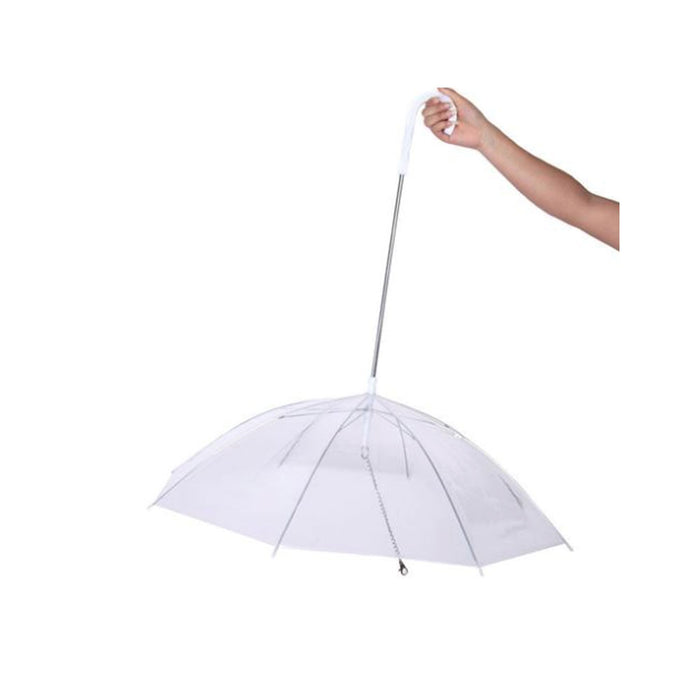 Pet Umbrella Built In Leash Dog Puppy Dry Walking Sleet Snow Rain Clear Plastic