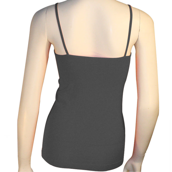 1 Pc Womens Basic Tank Top Stretch Camisole Spaghetti Strap Long Plain Cami Grey