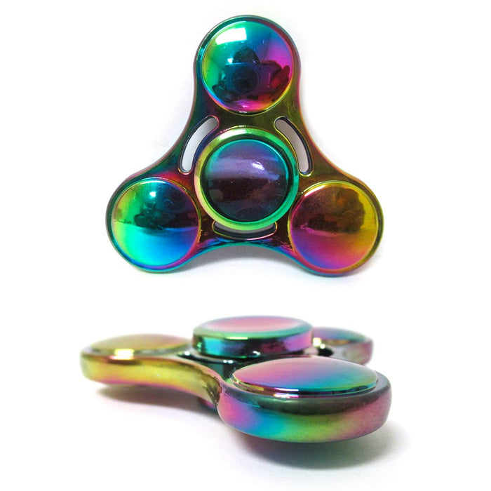 1 Metal Gyro Tri-Spinner Fidget Quality EDC Finger Spinner Focus ADHD Rainbow