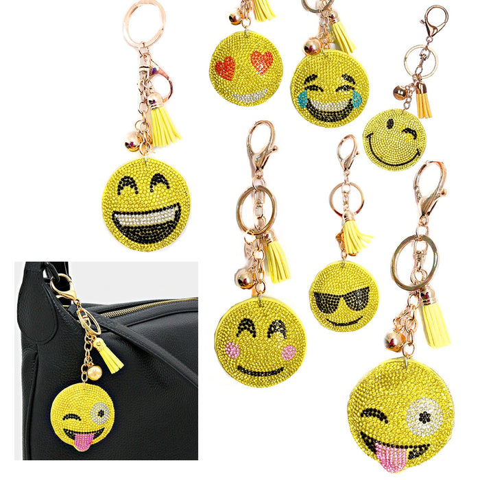 8 Emoji Key Chains Studded Smiley Face Rhinestone Emoticon Party Gifts Keyring
