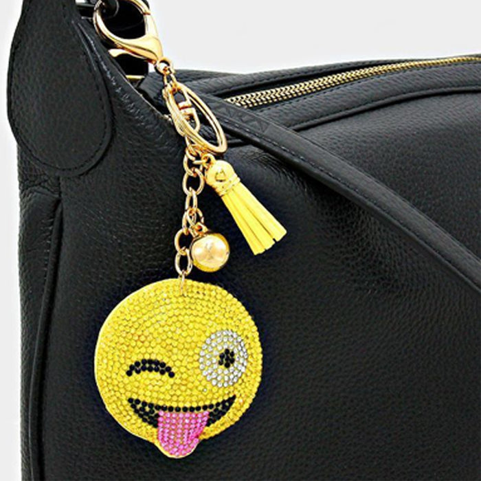 4 Pack Emoji Keychain Rhinestone Studded Smiley Face Toy Key Chain Keyring Gift