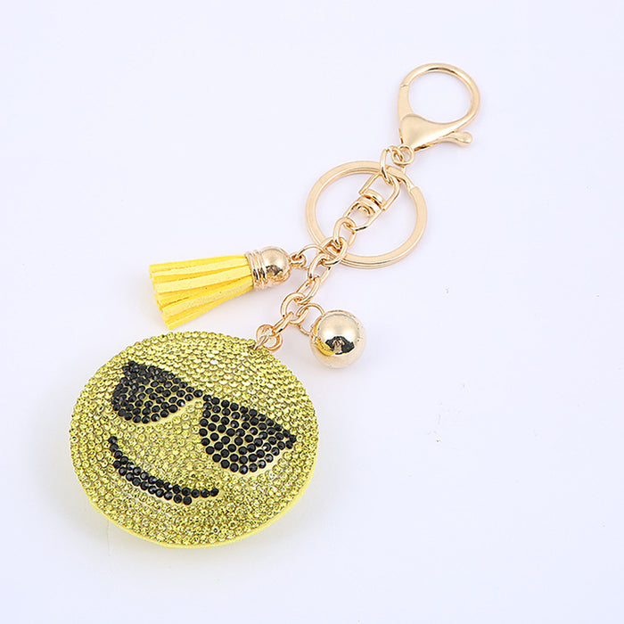 4 Pack Emoji Keychain Rhinestone Studded Smiley Face Toy Key Chain Keyring Gift