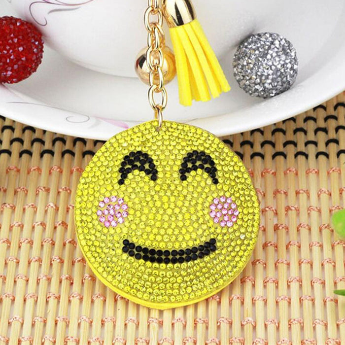 4 Pack Emoji Keychain Rhinestone Studded Smiley Face Toy Key Chain Keyring Gift